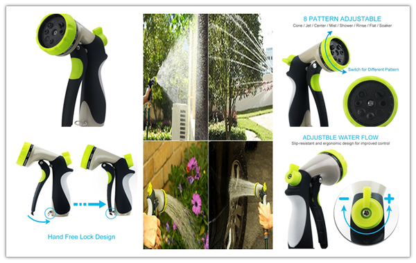 8 Pattern Heavy Duty Metal Garden Hose Nozzle Sprayer